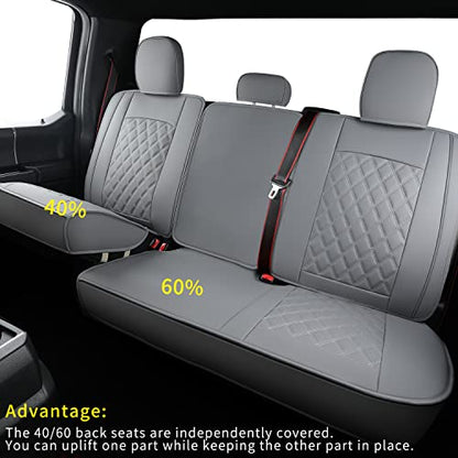 F150 Faux Leather Seat Covers Fit for 2015 ((2015-2026) Full Set / Black&Gray)