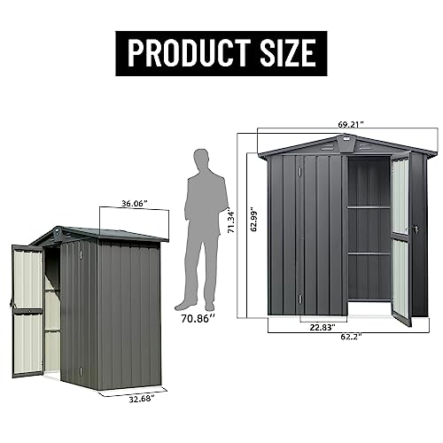 Galvanized Steel Garden Shed (Dark Gray01 / 5.7×3)