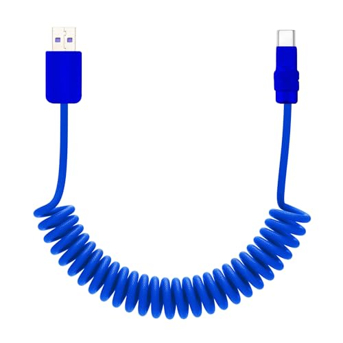 USB A to C 120W Coiled Charging Cable (Dark Blue+Dark Blue / USB A-Type C)