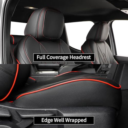 Tacoma Car Seat Covers Custom for Toyota Tacoma (Leather (Black with Red Trim) / 2024-2026 Tacoma (Hybrid) Full Set)
