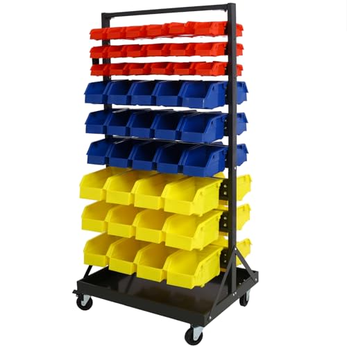 90 Parts Bin Rack Garage Storage Unit 9 Tiers System Steel Shelf with Portable Wheels (9 Tiers)