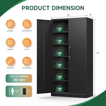 Metal Garage Storage Cabinets with Lock (72 X 36 X 18 In(H X W X D) / Black)