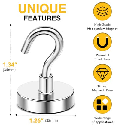 Magnetic Hooks 12pcs 120lbs Cruise Essentials 2026 Magnet Hook (Silver / 1.26in)