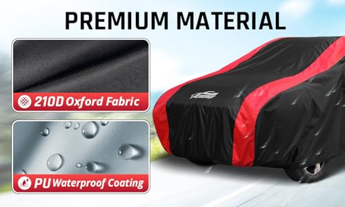 Large SUV Cover Waterproof All Weather with Red Stripe Design (Universal Fit - 2-S4 SUV Length 190-201 inch)