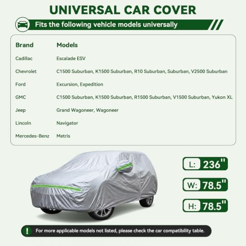 6 Layers Premium SUV Car Cover Waterproof All Weather Weatherproof UV Sun Protection Snow Dust Storm Resistant Outdoor Exterior Custom Form (Silver Car Cover / K11 - SUV -（Fits size 214"-232"）)