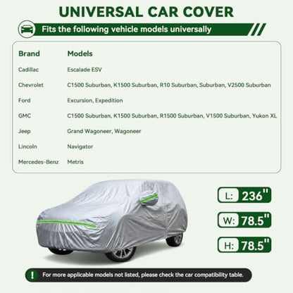 6 Layers Premium SUV Car Cover Waterproof All Weather Weatherproof UV Sun Protection Snow Dust Storm Resistant Outdoor Exterior Custom Form (Silver Car Cover / K11 - SUV -（Fits size 214"-232"）)