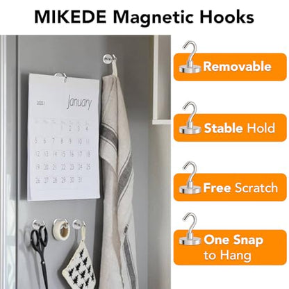 Magnetic Hooks Heavy Duty 120LB+ Strong Magnet with Hook (Silver / 8Pack-110LB)
