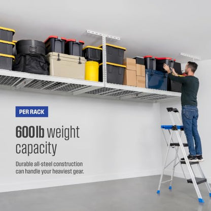 White 4x8 Overhead Garage Storage Rack 600 lb 24” (White / 24"-45" (2 Pack))