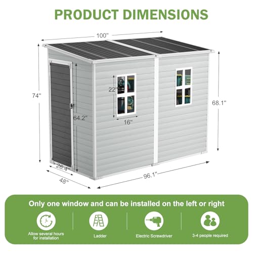 8x4x6 FT Resin Lean to Shed (Dove Grey)