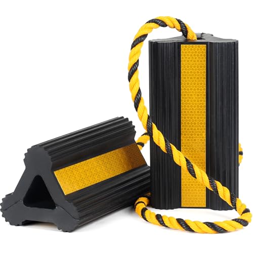 Heavy Duty Rubber Wheel Chocks with Rope & Reflective Strips (with Rope (1 pair))