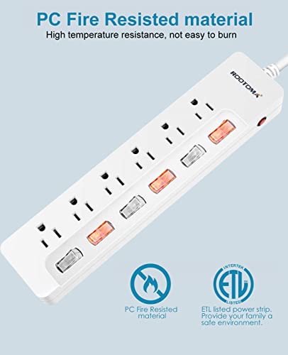 10FT Heavy Duty Extension Cord with Individual Switches on Off (10 FT - 6 AC - White)