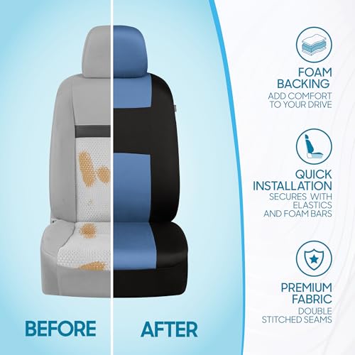 PolyPro Car Seat Covers Full Set in Blue Gray on Black (Blue Gray)