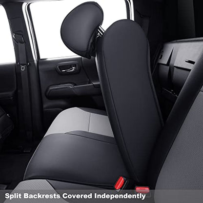 Tacoma Custom Fit Seat Covers for 2024 2025 Tacoma Crew Cab with Faux Leather ((2024-2026 Crew) Full Set / Black & Gray)