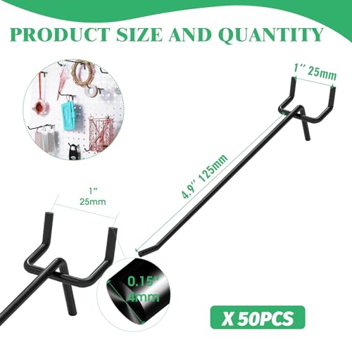 50Pcs 6" 15CM Pegboard Hooks Assortment Set (6 Inch / Black)