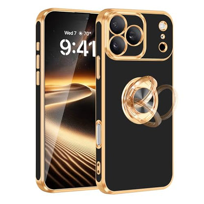 for iPhone 17 Pro Case 360° Rotatable Ring Holder Kickstand Shiny (For iPhone 17 Pro(6.3 inch,2025) / A-Black)