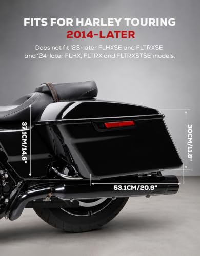 Motorcycle Saddlebags Hard Saddle Bags For Harley Touring 2014 (Standard-Vivid Black W/ Black Latches)