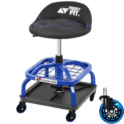 Rolling Stool with Blue Wheels (Blue Stool With Blue Casters)