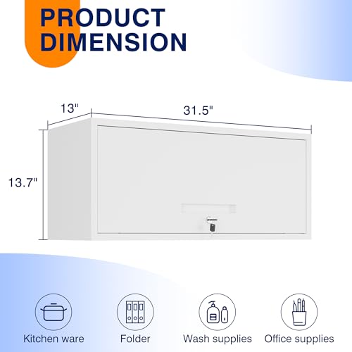 Metal Wall Cabinet with Doors (13"D x 32"W x 14"H / White)