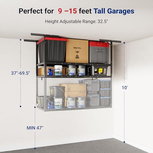 3x6 2 Tier Overhead Ceiling Garage Storage Rack (Black / 2-Tier 3x6 ft)