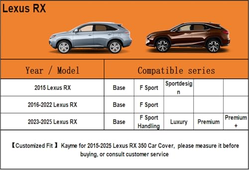 6 Layers Waterproof SUV Car Cover for Lexus RX 2003 (LM-Silver / 58. Custom Fit Lexus RX)