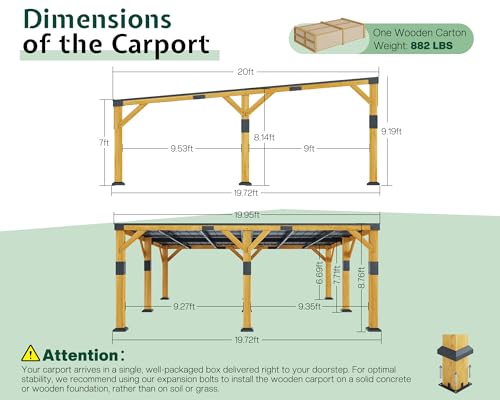 20x20x9.2 FT Heavy Duty Cedar Wood Carport for 2 Cars (20x20x9.2 FT)
