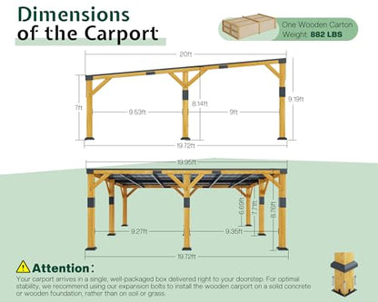 20x20x9.2 FT Heavy Duty Cedar Wood Carport for 2 Cars (20x20x9.2 FT)