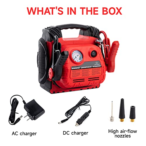 Car Battery Jump Starter with Air Compressor Portable Tire Inflator (Black)