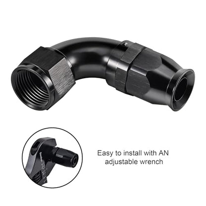 12AN 90 Degree PTFE One Piece Full Flow End Hose Fitting Aluminum Black (12AN / 90 Degree)