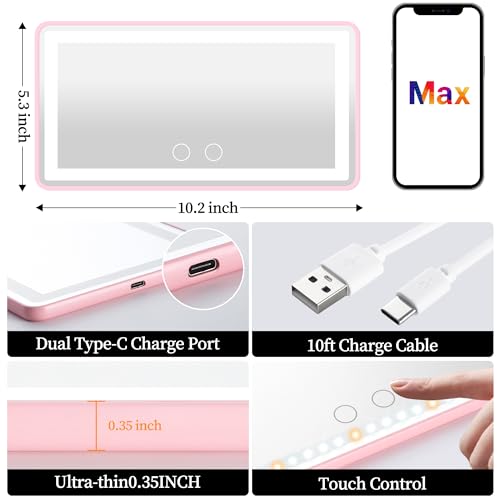 Car Sun Visor Vanity Mirror with Lights (Pink)