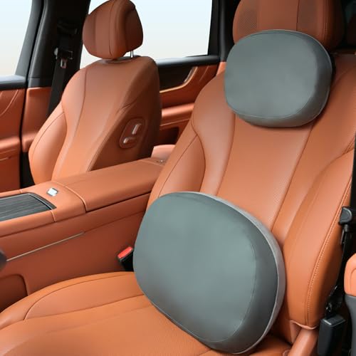 Car Headrest and Lumbar Support Pillow for Car Office Chair (Light Gray / 2 Pieces)
