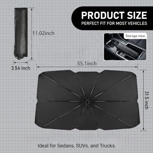Car Windshield Sun Shade (1 PC / Black & Silver #2)