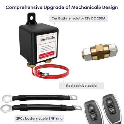 Side Post Remote Battery Disconnect Switch 12V (250A Remote Battery Kill Switch)