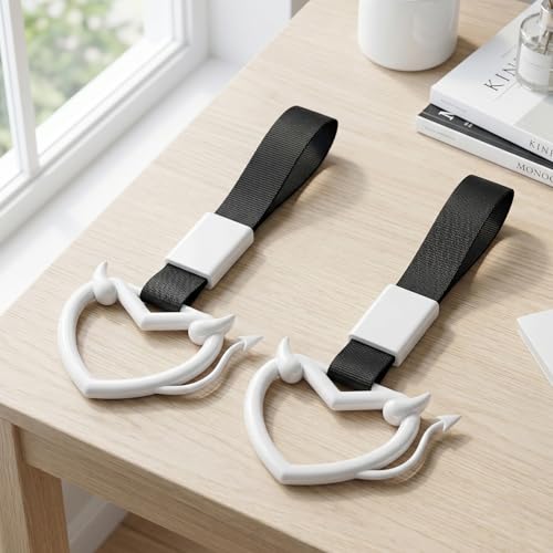 2 Pcs Devil Heart Shaped Car Handle Strap (White-Tail)