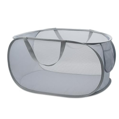 Sturdy Mesh Laundry Hamper Basket Bag (Grey / Pop Horizontal)
