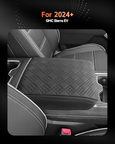 for 2024 2025 2026 GMC Sierra EV Center Console Cover Armrest Box Cover Sierra EV Accessories Console Arm Rest Protector Thickened (GMC Sierra EV Thickened Black Leather Square)
