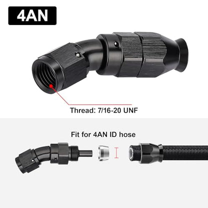 4AN 30 Degree PTFE One Piece Full Flow End Hose Fitting Aluminum Black (4AN / 30 Degree)