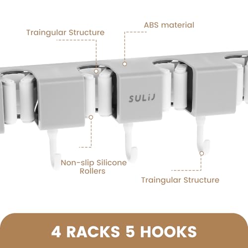 2Pcs Broom Holder Wall Mount (Grey)