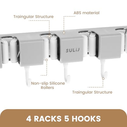 2Pcs Broom Holder Wall Mount (Grey)