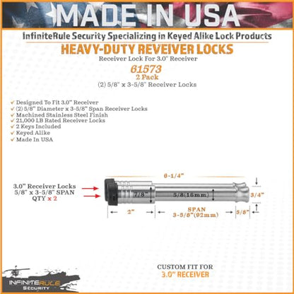 61573 | 2 Pack, Keyed Alike, Receiver Locks for 3" Receiver (Fits: 3.0" Receiver / 2PK (2) Receiver Locks)