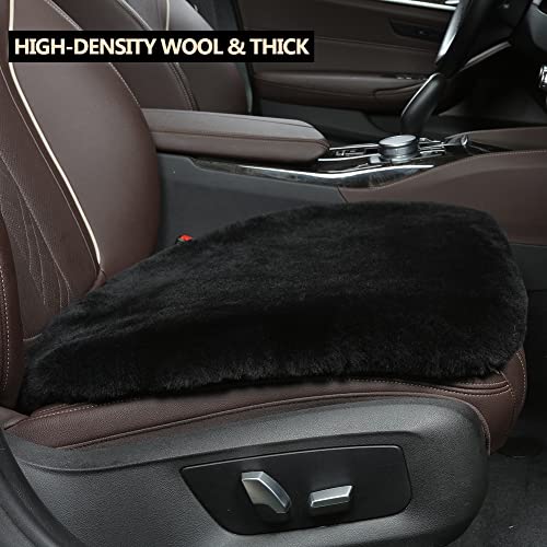 Genuine Sheepskin Car Seat Cushion Seat Covers for Cars Truck SUV Comfort Seat Protector Pad for Car Driver Seat Car Accessories for Decor (Black / 2 Front Seat Cushions & Bench Seat Cushion-3 Pcs)