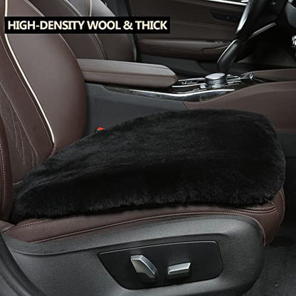 Genuine Sheepskin Car Seat Cushion Seat Covers for Cars Truck SUV Comfort Seat Protector Pad for Car Driver Seat Car Accessories for Decor (Black / 2 Front Seat Cushions & Bench Seat Cushion-3 Pcs)