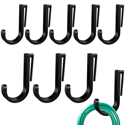 8 Pcs J Tool Hooks Plastic Multi Purpose Shed Accessories for Wall Black Shed Hanger Storage for Garage Hanging Shovel Rake Sports Equipment