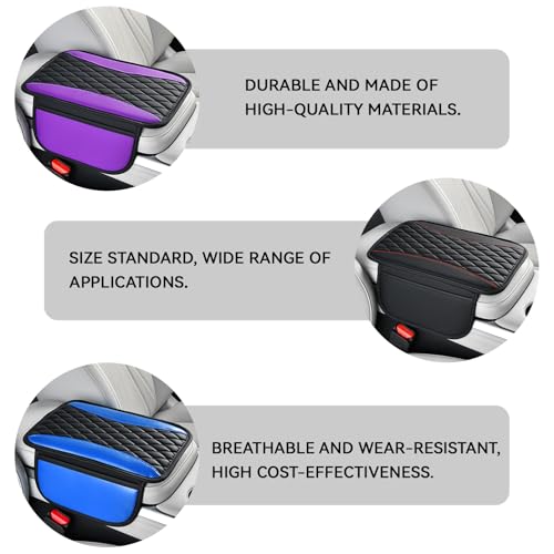 Leather Car Center Console Cover with Side Storage Pockets (Purple)