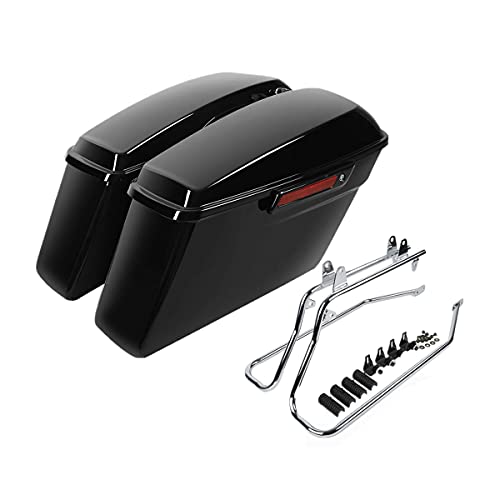 Motorcycle Saddlebags with Chrome Conversion Brackets Fit For Harley Softail Deluxe Heritage Softail 1984 (Vivid Black W/ Black Latches)