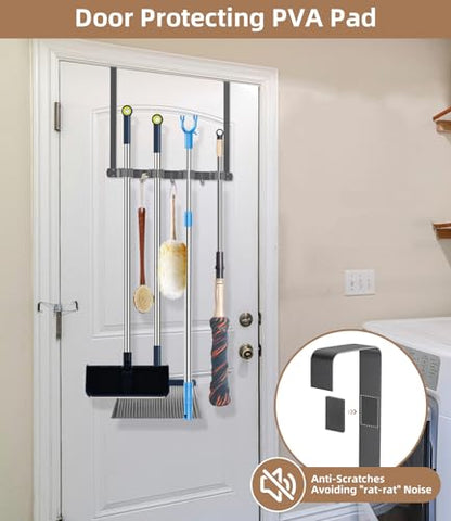 Broom Holder Over The Door with Hooks (Space grey)