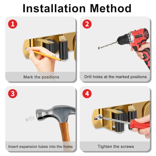 Mop Broom Holder Wall Mount (Gold-2 Pack)