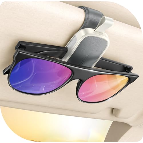 Magnetic Leather Sunglass Holder for Car Visor (1 Pack / gray)