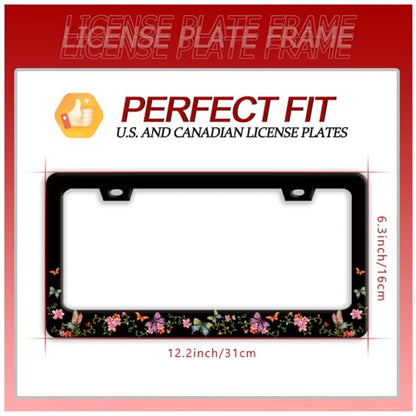 Colorful Butterfly Flowers Stainless Steel License Plate Frame for US Cars (Colorful Butterfly)