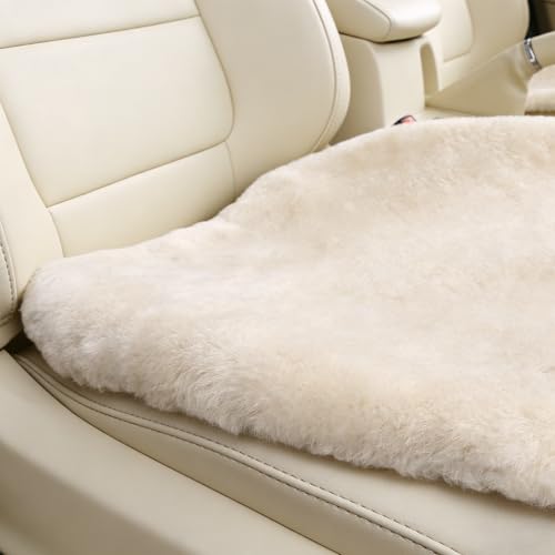 Genuine Sheepskin Car Seat Cover for Fuzzy Soft Fur Wool Cushion (Pearl)