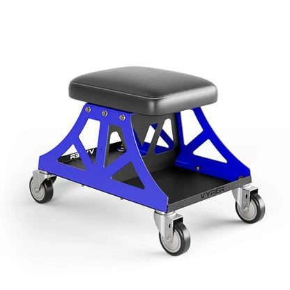 Vyper Low Pro Garage Stool with Removable Seat for Mechanics (Black Seat, Blue Frame)